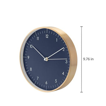 Modern Silent Quartz Wall Clock, 10in, Dark Blue & Gold | Royal color, Non-ticking, Analog, Easy-to-read display, Battery operated, Simple & Elegant, Housewarming gift - color: Dark Blue, 10"
