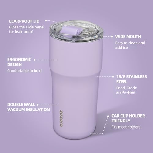 BJPKPK 20oz Spill Proof Coffee Tumbler, Insulated Stainless Steel Cup | Double Wall Vacuum, Leakproof Lid, Keeps Hot/Cold/Iced, BPA Free, Dishwasher Safe, Cupholder, Travel, Lavender - color: Lavender