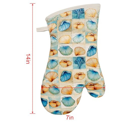 Oven Mitts Gloves 1 Pair Heat Resistant 480 ℉ Non Slip Clear Silicone Printed Shell Comfortable Cotton Lining Kitchen Men Cooking Barbecue Machine Washable (Shell, Beige Mitts) - color: Shell, Beige Mitts