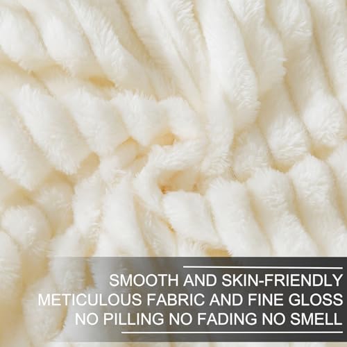 Richave Cuddly Blanket Twin Size,Premium Lightweight Anti-Static Fluffy Fleece Blanket with Striped Pattern for Twin/Twin XL Extra Long Bed, 66x90 Inches,Cream - color: Cream, size: Twin (90-Inch-by-66-Inch)