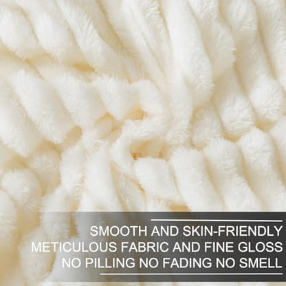 Richave Cuddly Blanket Twin Size,Premium Lightweight Anti-Static Fluffy Fleece Blanket with Striped Pattern for Twin/Twin XL Extra Long Bed, 66x90 Inches,Cream - color: Cream, size: Twin (90-Inch-by-66-Inch)
