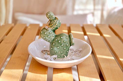 PUDDING CABIN Cactus Gifts for Women Cactus Ring Holder Dish Birthday Gifts for Women Girls Friends, Cactus Decor for Bathroom Nighstand, Wedding Valentine's Day Xmas Gifts Mothers Day Gifs - style: Green Cactus