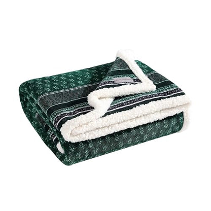 Eddie Bauer - Throw Blanket, Brushed Fleece & Plush Sherpa Soft Bedding, Blanket for Couch & Bed (Fair Isle Green, 50" x 60") - color: Fair Isle Green, size: 50" x 60"