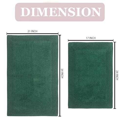 Home Weavers Luxury Collection 100% Cotton Reversible Bathroom Rugs Set, Washable Rug, Extra Soft and Absorbent Bath Rug, Kitchen Mat, 2 Piece Set(S+M), Bottle Green - color: Bottle Green, size: 2 Piece Set(S+M)
