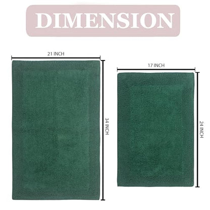 Home Weavers Luxury Collection 100% Cotton Reversible Bathroom Rugs Set, Washable Rug, Extra Soft and Absorbent Bath Rug, Kitchen Mat, 2 Piece Set(S+M), Bottle Green - color: Bottle Green, size: 2 Piece Set(S+M)