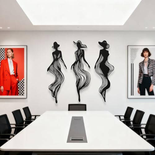 XXQ Abstract Women Silhouette Metal Wall Art Set of 3 – Modern Line Art Decor for Living Room, Bedroom, Hallway, or Studio Walls (Black, 30" x 9" / 76 x 24 cm) - size: 30L" x 9W"