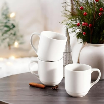 Coffee Mugs Set, 4 Pack, White, 8.5 Oz, Stackable | Ceramic Porcelain Coffee Cups, Dishwasher Microwave Safe, for Latte, Tea, Cappuccino, Cocoa, Espresso, Milk