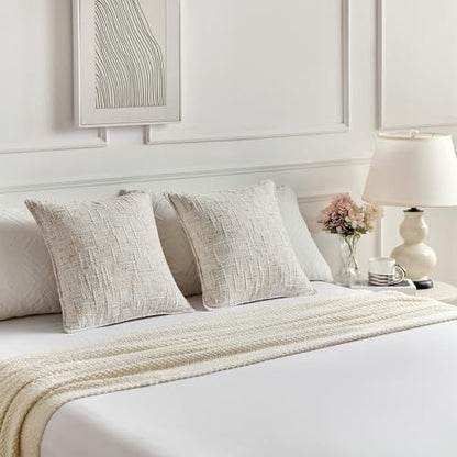 FUTEI Pack of 2 Tweed Chenille Throw Pillow Covers 18x18 Inch, Cream | Premium Chenille Front/ Smooth Velvet Back,Hidden Zipper,Machine Washable,Pilling-Resistant,Colorfast, Insert Not Included. - color: Cream, size: 18" x 18" (Pack of 2)