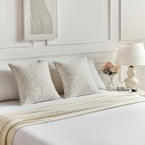 FUTEI Pack of 2 Tweed Chenille Throw Pillow Covers 26x26 Inch, Cream | Premium Chenille Front/ Smooth Velvet Back,Hidden Zipper,Machine Washable,Pilling-Resistant,Colorfast, Insert Not Included. - color: Cream, size: 26" x 26" (Pack of 2)