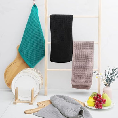 Homaxy 100% Cotton Waffle Weave Kitchen Dish Towels 12-Pack, Black | 13 x 28 Inches, Ultra Soft Absorbent Dish Towels, Quick Drying Cleaning Towels - color: Black, size: 13 X 28 - 12 Pack