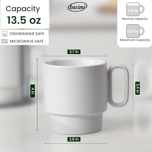 Bacimi® - Stackable Coffee Mugs Set of 4 with Metal Rack - Stoneware Mugs 13.5oz Coffee Mug Stand - Ceramic Coffee Cups for Latte, Cappuccino & Hot Beverages - Eggshell White - style: Set with Rack