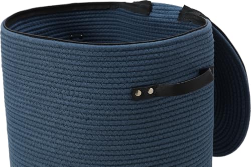 16"x20" Extra Large Cotton Rope Basket with Zipper Lid, Woven Laundry Hamper and Blanket Storage Basket, Round Clothes Bin for Living Room Bedroom, Denim Blue - color: All Dark Blue