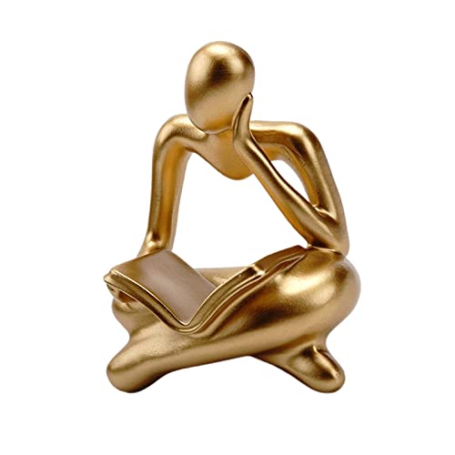 Abstract Reader Figurine Abstract Thinker Statue Human Figurine Decor Miniature Sculpture Resin Craft with Modern Nordic Style Suitable for Shelf, Aureate - color: Aureate