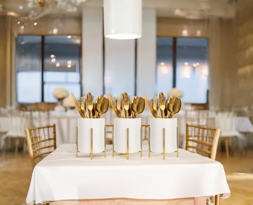 2pcs Sturdy Cutlery Holder White Ceramic With Metal Bracket Robust Silverware Caddy For Countertop - Spoon Holder Silverware Caddy - color: Gold white, size: S