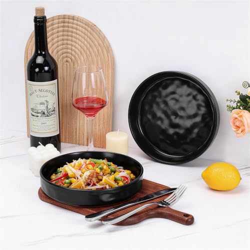 LIANYU 8.25’’ Pasta Bowls Set of 4, 33oz Large Wide Shallow Dinner Plates | Stoneware Salad Plate, Ceramic Serving Bowl Sets for Soup, Cereal, Fruit, Microwave & Dishwasher Safe, Obsidian Matte Black - color: Matte Black