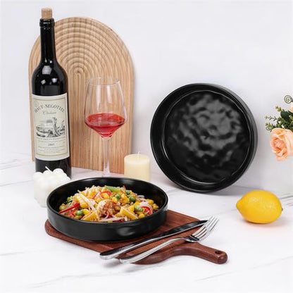 LIANYU 8.25’’ Pasta Bowls Set of 4, 33oz Large Wide Shallow Dinner Plates | Stoneware Salad Plate, Ceramic Serving Bowl Sets for Soup, Cereal, Fruit, Microwave & Dishwasher Safe, Obsidian Matte Black - color: Matte Black