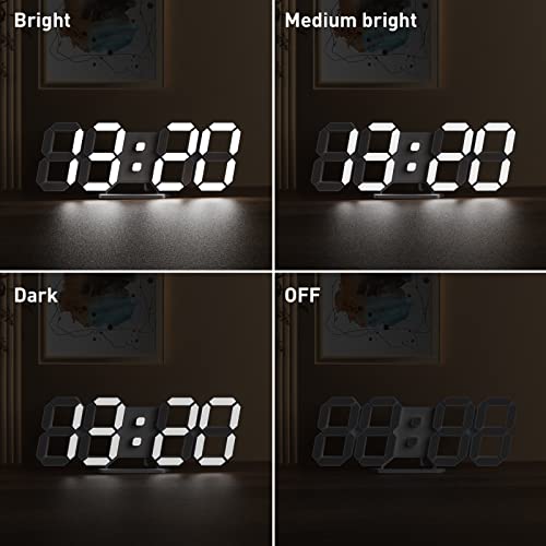 EDUP HOME® 3D LED Digital Wall Clock with Remote Control, 9.7 Inch, White | Desk Alarm Clock with Night Light, Adjustable Brightness, 12/24H, Time, Date & Temperature for Home or Office - color: Cool Lights 9.7" Led Clock + White Design