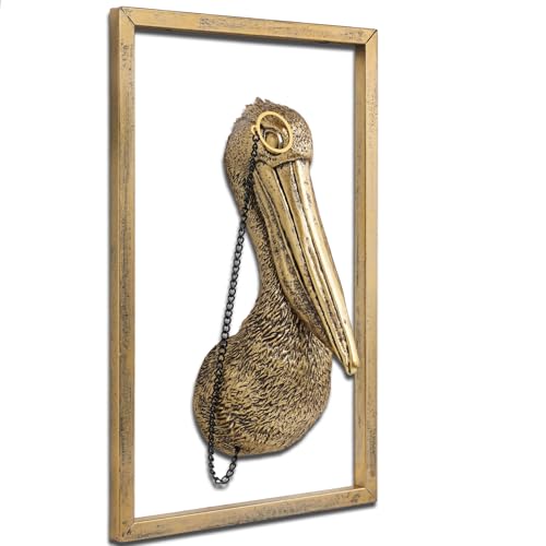 Vintage Gold Resin Animal Heads Wall Decor(Pelican,Gift Metal Frame)- Exquisite Wall Hanging Sculptures for Living Room, Bedroom, Office - Handmade Home Art Decor - color: Pelican