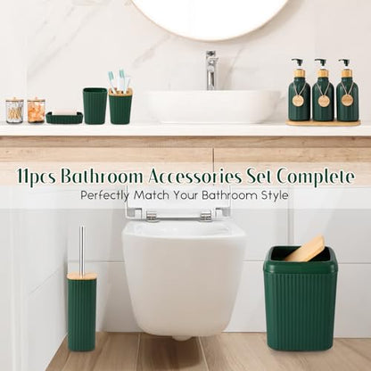 XLHOMO Bathroom Set 17PCS Bathroom Accessories with Trash Can 3PCS Lotion Soap Dispenser,Bathroom Accessories Set Green Bathroom Sets for Bathroom Decor - size: Bath Set, style: Dark Green