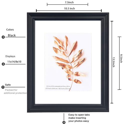 2 Pack 11x14 Picture Frames Black, Display Picture 8 x 10 with Mat, Photo Frame for Wall Gallery Mounting - color: Black, size: 11x14-2P