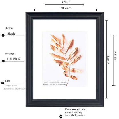 2 Pack 11x14 Picture Frames Black, Display Picture 8 x 10 with Mat, Photo Frame for Wall Gallery Mounting - color: Black, size: 11x14-2P