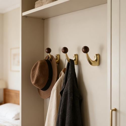wall-Mounted Light Luxury Coat Hooks, Used for Hanging Coats, Hats, Scarves and Towels, Suitable for Entrance Halls, bathrooms and bedrooms (2, 7110Copper Wire Drawing + Walnut Wood) - color: 7110Copper wire drawing + walnut wood