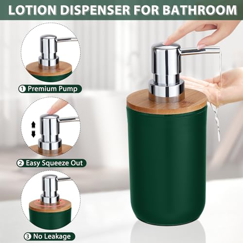 Bathroom Accessories Set 5Piece Hunter Green Bathroom Sets, Toothbrush Holder, Toothbrush Cup, Lotion Soap Dispenser, Soap Dish and Qtip Holder Bathroom Decor - style: Dark Green