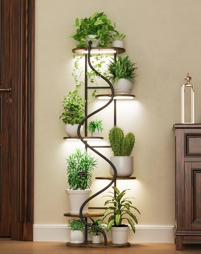 Plant Stand Indoor with Grow Light,60" Tall Plant Shelf w/ 4-Head Grow Lights,6 Tiered Plant Stands for Multi Plants, Corner Large Plant Holders,Metal S-Shaped Plant Rack for Home Office Patio