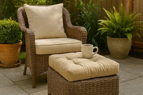 Cushion Source Tufted Ottoman Cushions, 21"X 17" Indoor and Outdoor Durable Tufted Cushion Made with Fade Resistant Sunbrella Fabric, Sunbrella Elements Cast Mist - color: Sunbrella Elements Cast Mist