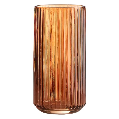 Flower Vase 7.5 inch Amber Thickened Hand Blow Glass Vase Round Vintage Striped Bottles for Bookshelf,Dinner Table,Indoor Office Desktop,Meeting Room,Bathroom,Countertop,Home - color: Glass Amber, size: 7.5 inch