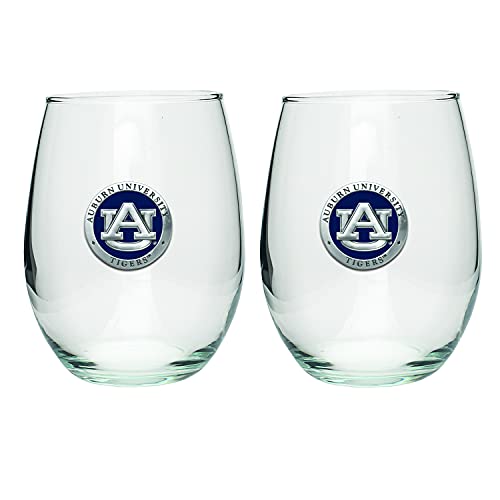 Heritage Pewter Auburn Tigers Stemless Glass Goblets – Set of 2 | 15 OZ Goblet Wine Glasses | Expertly Crafted Pewter Glass - style: AUBURN, BLUE