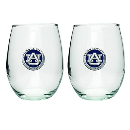 Heritage Pewter Auburn Tigers Stemless Glass Goblets – Set of 2 | 15 OZ Goblet Wine Glasses | Expertly Crafted Pewter Glass - style: AUBURN, BLUE