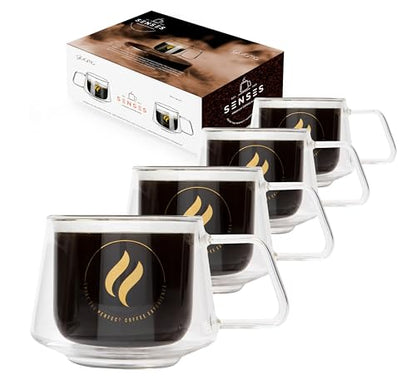 GLORAMA Double Walled Glass Coffee Mugs - 10oz Coffee Mugs for Tea, Espresso, & Cappuccino - Freezer & Microwave Safe Coffee Mugs Set of 4