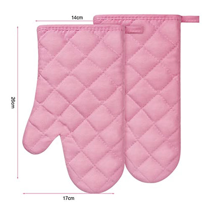 AUAUY Pink Oven Mitts, 1 Pair Kitchen Mittens, 392°F Heat Resistant Oven Gloves Non-Slip Kitchen Gloves for Oven, BBQ Gloves-Oven Mitts Infill Cotton Cooking Gloves for Oven Grilling Cooking Baking - color: Pink