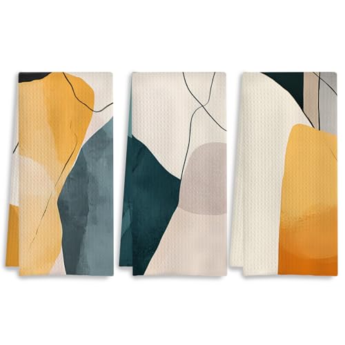 Mid Century Modern Bath Hand Towels for Bathroom Decorative, Boho Botanical Bathroom Hand Towels Set of 3,Abstract Modern Kitchen Towels,Minimalist Dish Towels for Kitchen, 16x24 Inch - color: 17- Abstract Towels