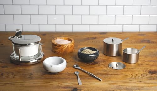 RSVP International Endurance Kitchen Collection Salt Cellar Set with Spoon, 4-Ounce, Brushed Stainless Steel - size: 0.1 Quarts