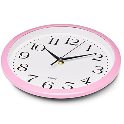 Bernhard Products Light Pink Wall Clock Silent Non Ticking - 10 Inch Quality Quartz Battery Operated Round Easy to Read Home/Kitchen/Office/Classroom/School Clock - color: Light Pink, size: 10 Inch