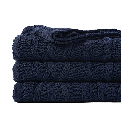 Battilo Navy BlueThrow Blanket for Couch, 51"x67", Textured Knit Blanket | Navy Throw Blanket, Cable Knit Throw Blanket, Soft Woven Chenille Throw Blanket for Bed, Sofa, Chair, Living Room, Home Decor - color: Navy