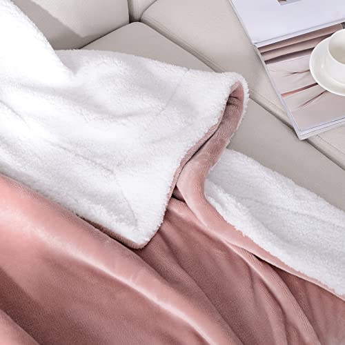 Sherpa Fleece Throw Blanket, Dusty Pink, 50x60 inches | Double-Sided Super Soft Luxurious Plush Blanket Throw Size - color: Dusty Pink, size: 50"×60"