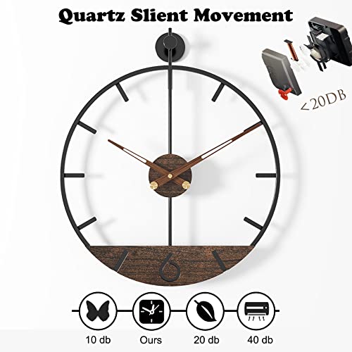 Modern Wood Walnut Dial Wall Clock, Large Simple Wall Decor Metal Frame Silent Non Ticking Clock for Living Room Decor, Kitchen, Bedroom, Study Decoration, Handmade Home Gift Idea, 15.8 in - size: 1.Medium 18.5In(47cm)