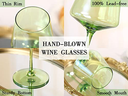 Physkoa Green Wine Glasses Set of 6-16oz Hand Blown Crystal Colorful Wine Glasses with Long Stem, Spring Wine Glass for Wine Lovers, Wedding, Birthday, St Patrick's Day Gifts - color: Green