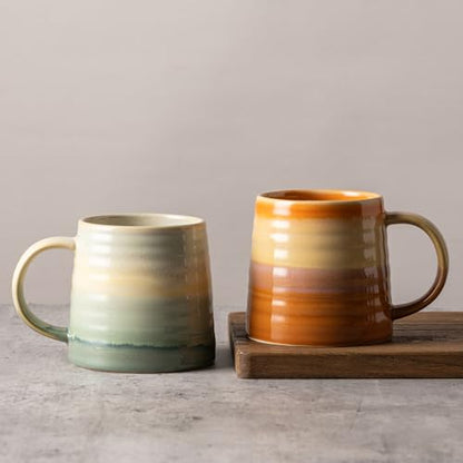 15.5oz Large Heavyweight Ceramic Mug, Reactive Glaze (Orange) | 15.5oz Medium-Large, Heavy Weighted Stoneware, Reactive Transmutation Glaze, Microwave & Dishwasher Safe, Gift Box - color: Orange