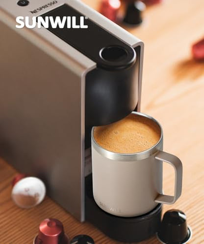 SUNWILL Travel Coffee Mug Set of 2, Insulated Tumbler with Lid, 14oz Stainless Steel Cup with Handle for Camping, Office, Home, Powder Coated Cream & Taupe - color: Powder Coated Cream & Taupe