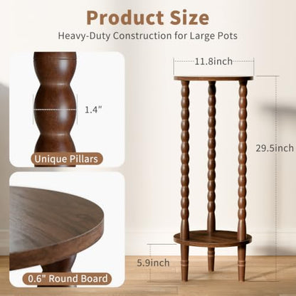 30" Tall Plant Stand Indoor, Round Rubber Wood Corner Plant Shelf Holder | Easy to Assembly, Minimalist Style, Unrestricted Flat Round Shelves, For Display Plants, Photos & Decor, Living Room, Bedroom