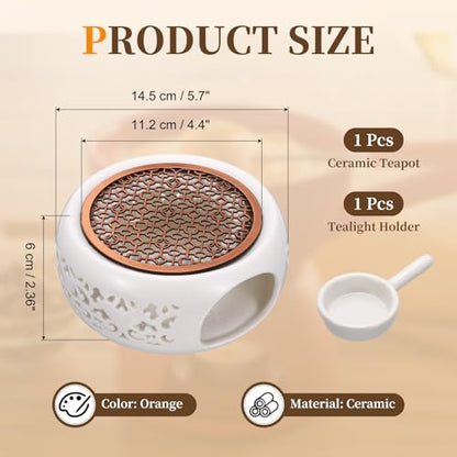 uxcell Teapot Warmer, Ceramic Tea Warmer Ceramic Teapot Heater with Alloy Pad Tealight Holder for Heating Coffee Milk Water Heatproof Dish Warming Use, White Ocean Flower Design - color: White