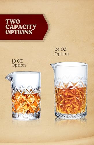 KITESSENSU Cocktail Mmixing Glass 24oz 710ml, Crystal Bartender Accessories | Glass Beaker to Mix & Stir Cocktails, Thick and Sturdy Bottom, Premium Seamless Design, Lead-Free Crystal, Diamond-Cut design - size: 24 Ounces