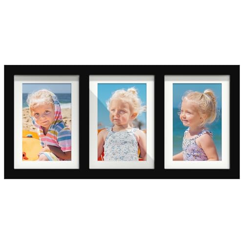 DUENPY 5x7 Collage Frame Holds 3 4x6 Photos Black | Compact Collage Design, Suitable for Wall Mount, Tasteful Simple Decor for Daily Indoor Photo Showcase - color: Black, size: 8x16.6 (4x6 or 5x7 opening)