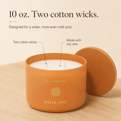 Hidden Label Teakwood Amber Soy Candle, 10 oz 2-Wick | Soy wax jar candle, up to 45 hours, warm woody amber scent for bedroom, office, living room and gifts - color: Teawood Amber