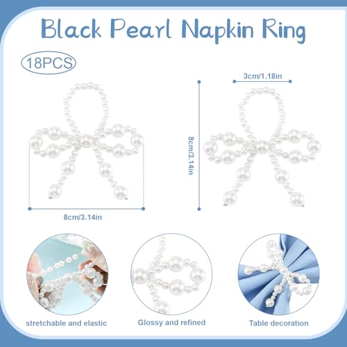 18 Pcs White Pearl Napkin Rings Adjustable Imitation Pearl String Elegant Napkin Holders for Weddings Dinner Parties and Everyday Use - color: White2