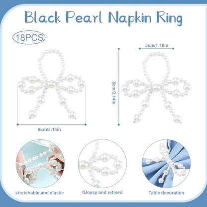 18 Pcs White Pearl Napkin Rings Adjustable Imitation Pearl String Elegant Napkin Holders for Weddings Dinner Parties and Everyday Use - color: White2